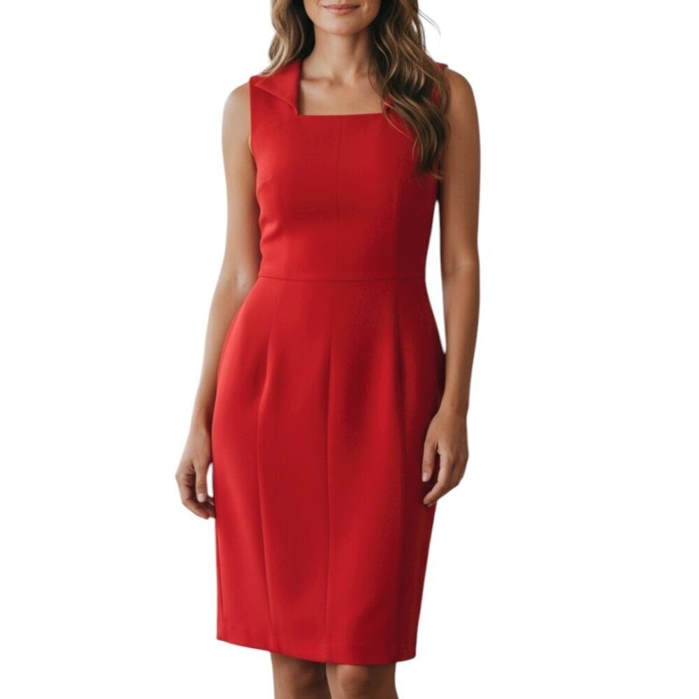 MARC NY Red Square Neck Sleeveless Sexy Mad Men Sheath Dress Size 14 Pin-up